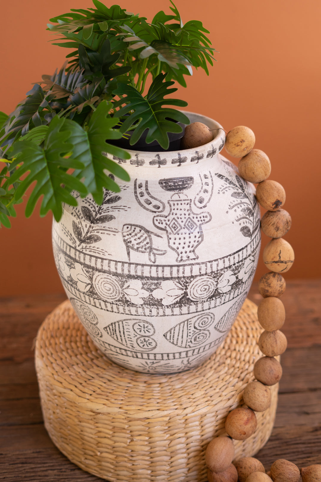 Hand-Painted Clay Fish Vase