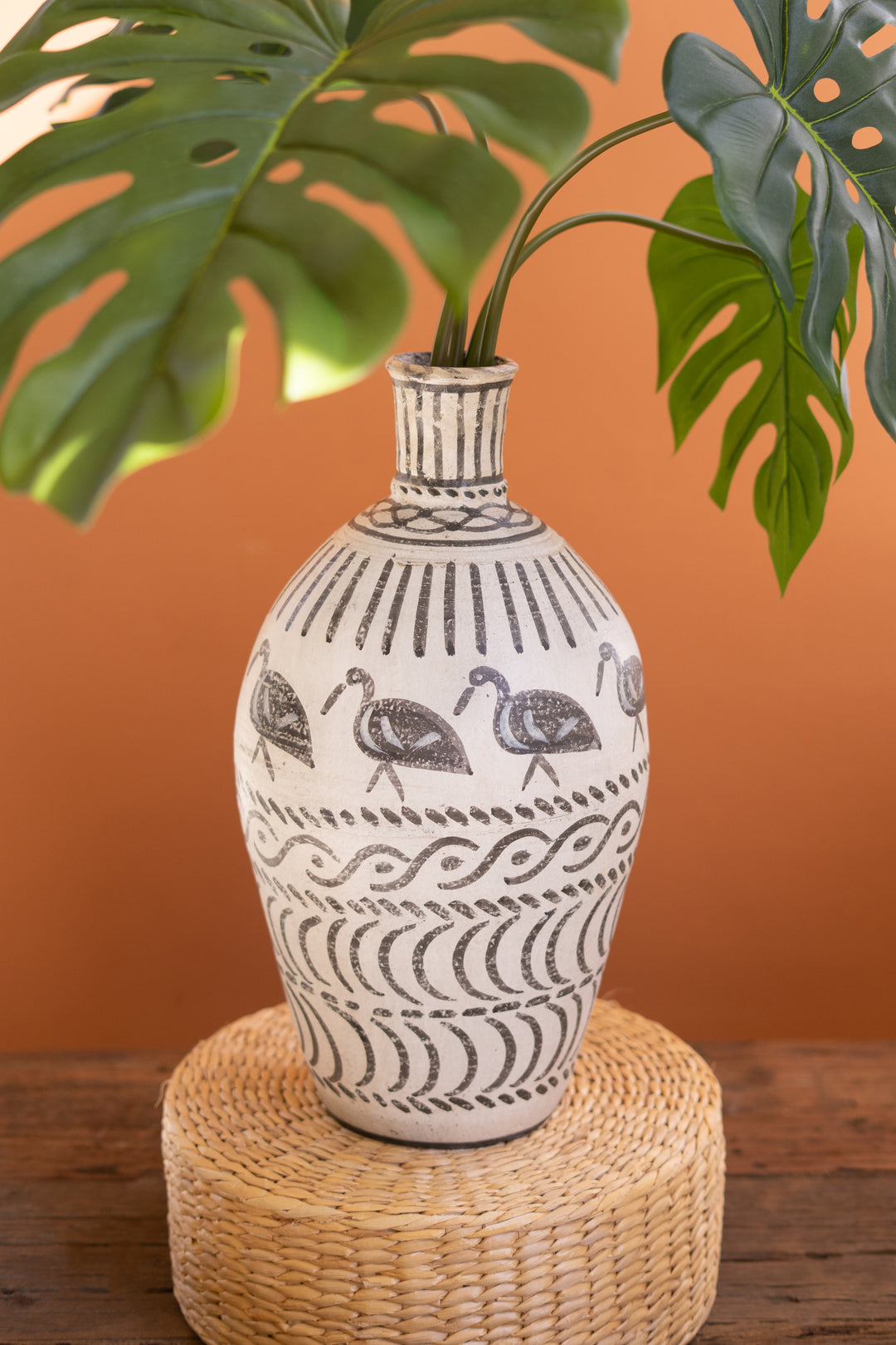 Hand-Painted Clay Bird Vase