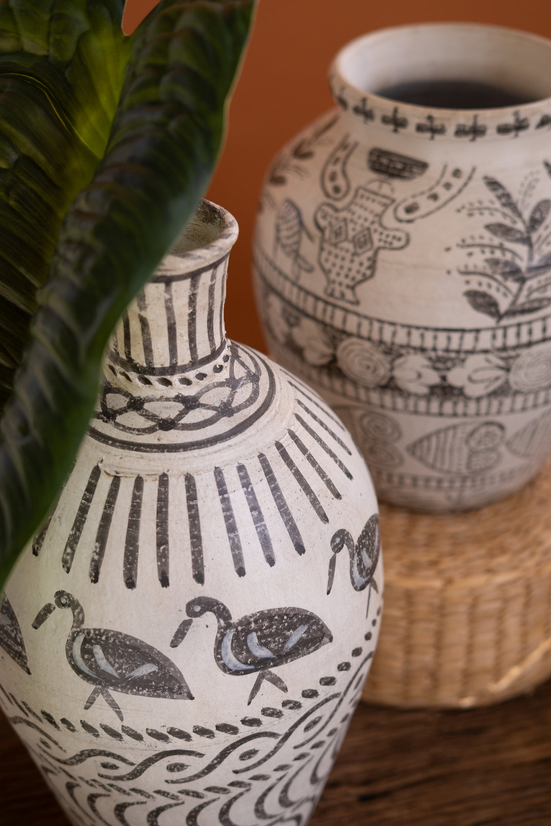 Hand-Painted Clay Bird Vase