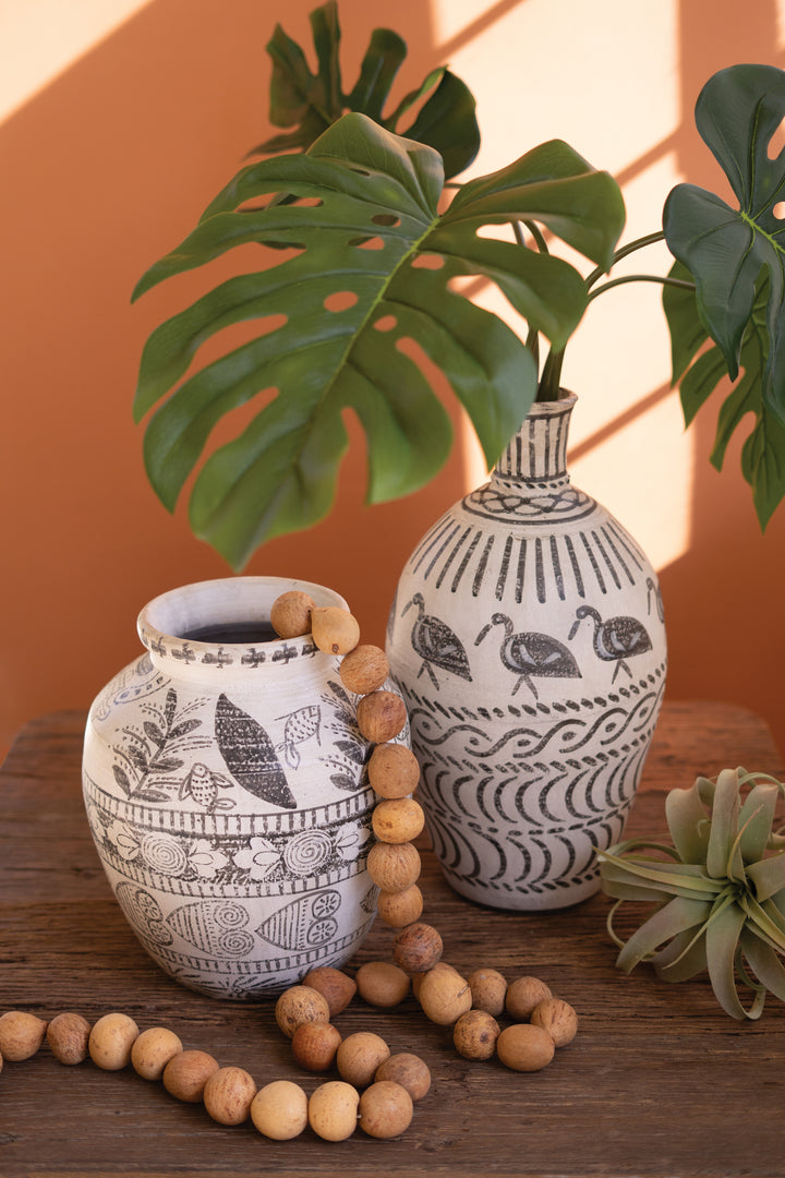 Hand-Painted Clay Bird Vase