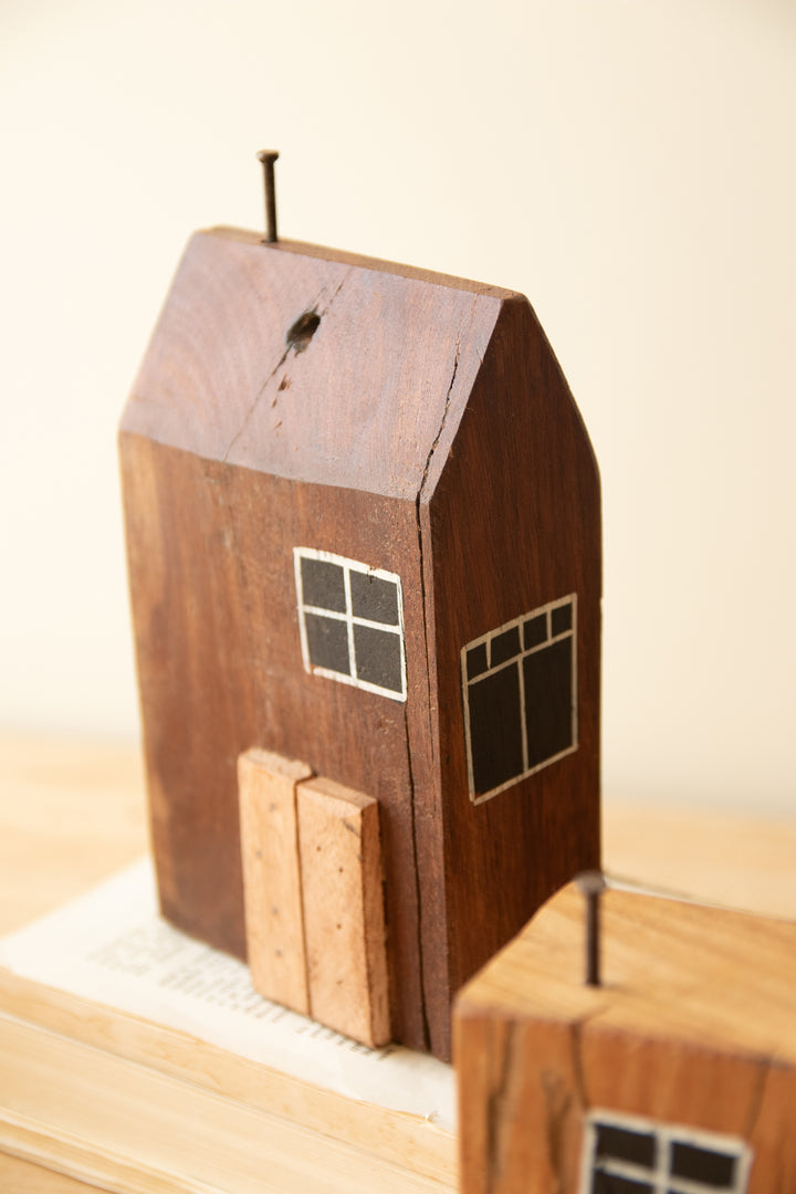 Set of 4 Hand-Painted Recycled Wood Village