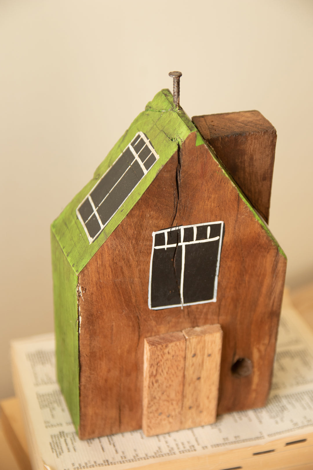 Set of 4 Hand-Painted Recycled Wood Village
