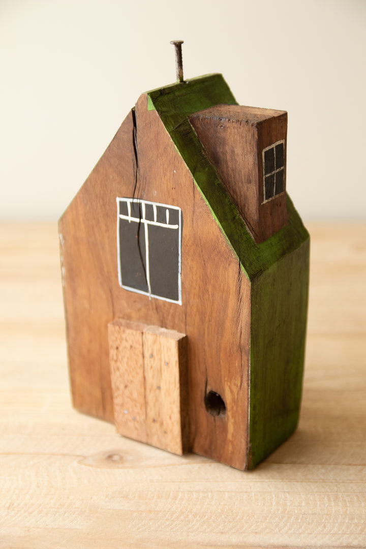 Set of 4 Hand-Painted Recycled Wood Village