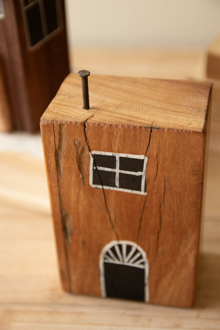 Set of 4 Hand-Painted Recycled Wood Village