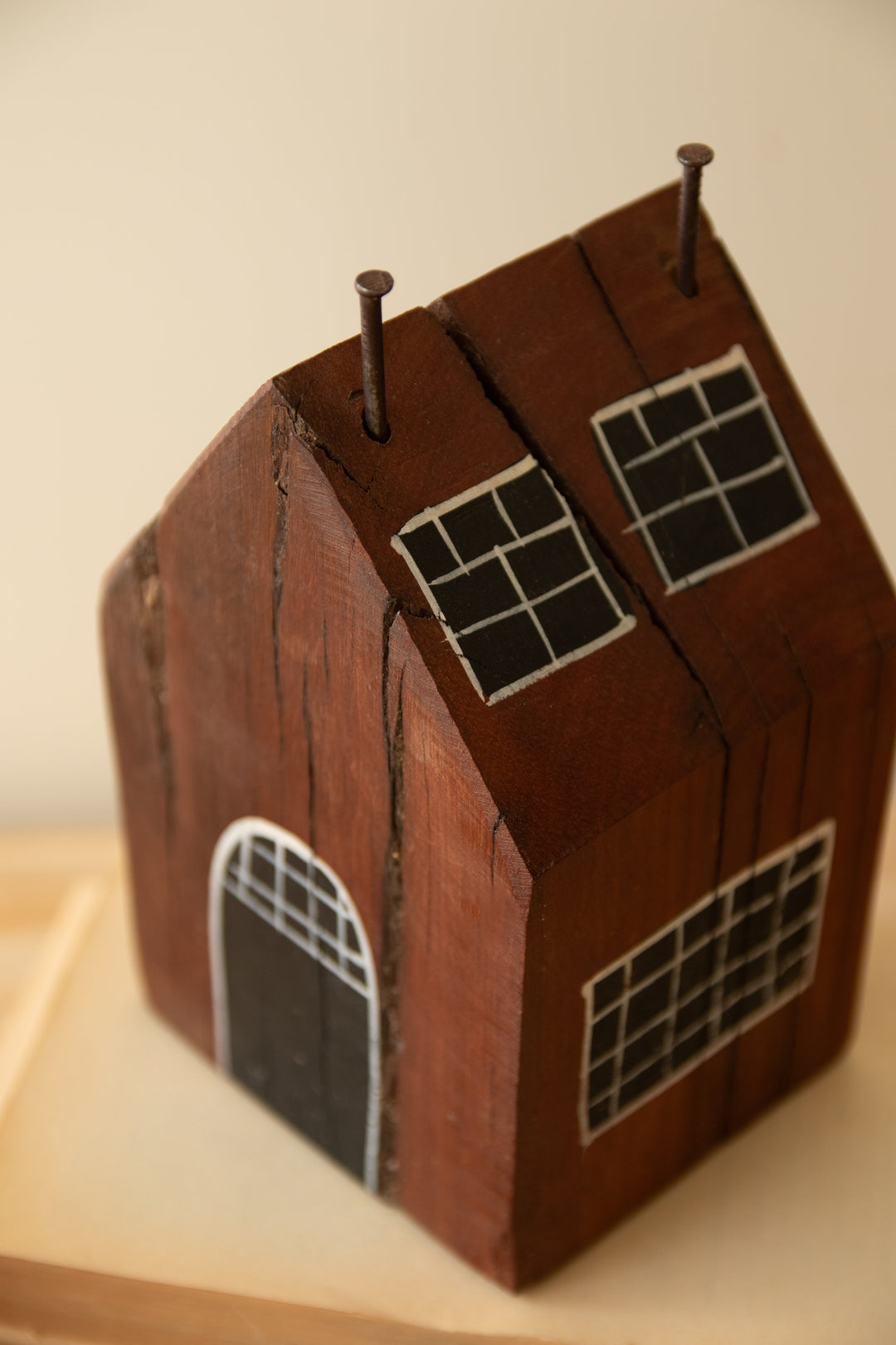 Set of 4 Hand-Painted Recycled Wood Village