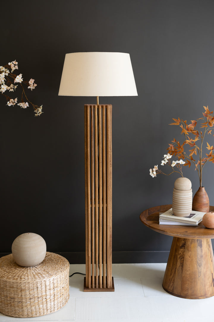 Wooden Spindles Floor Lamp With Fabric Shade