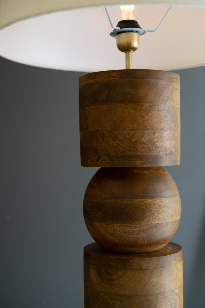 Wooden Column Floor Lamp With Fabric Shade