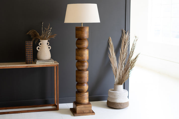 Wooden Column Floor Lamp With Fabric Shade