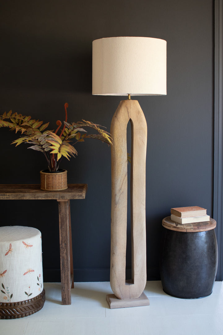 Tall Oval Wooden Floor Lamp with With Shade