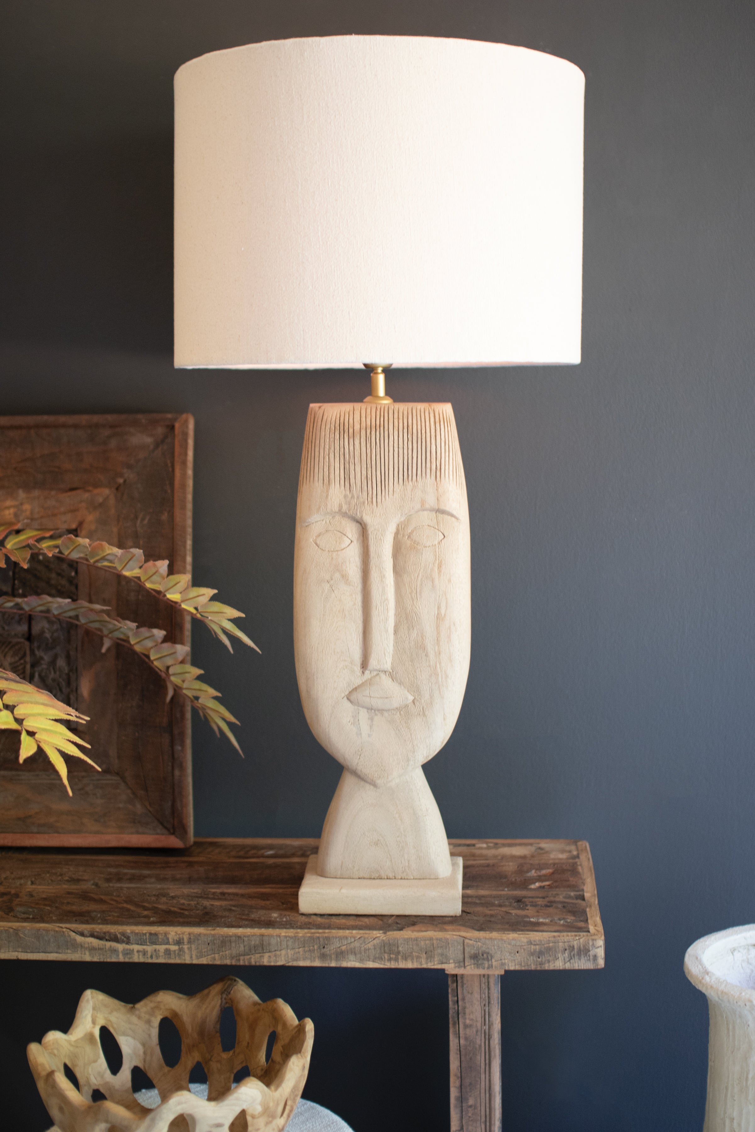 Wooden Face Table Lamp with Shade
