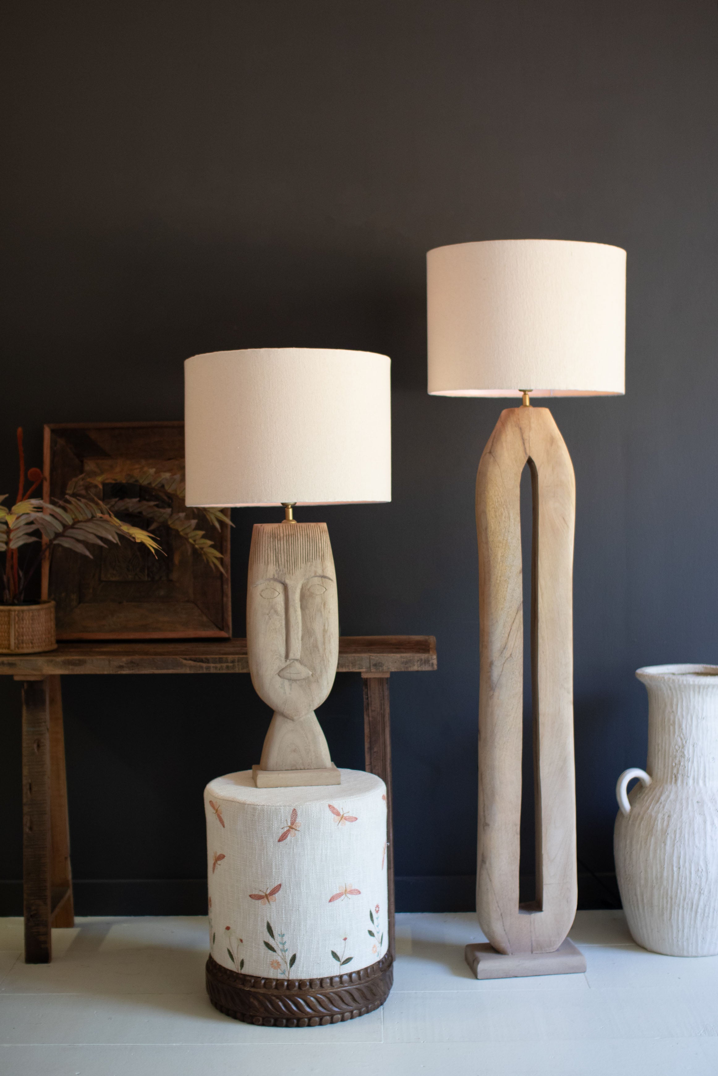 Wooden Face Table Lamp with Shade - Thumbnail 2