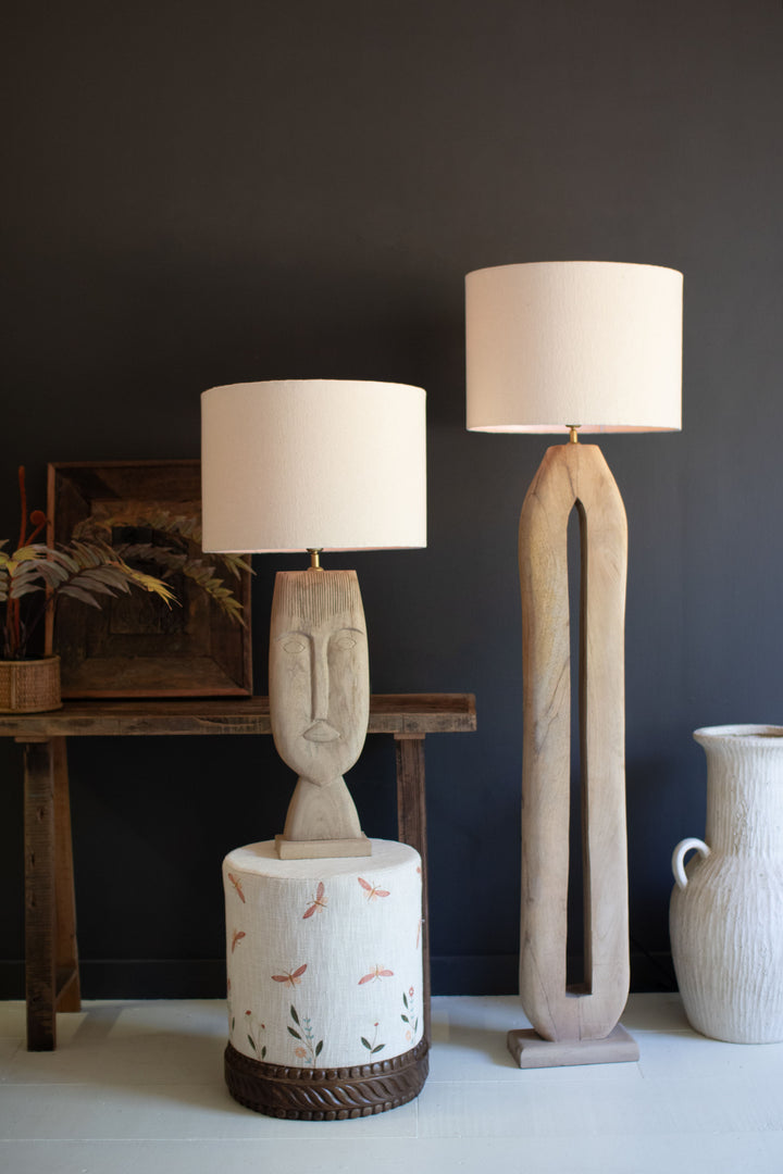 Wooden Face Table Lamp with Shade