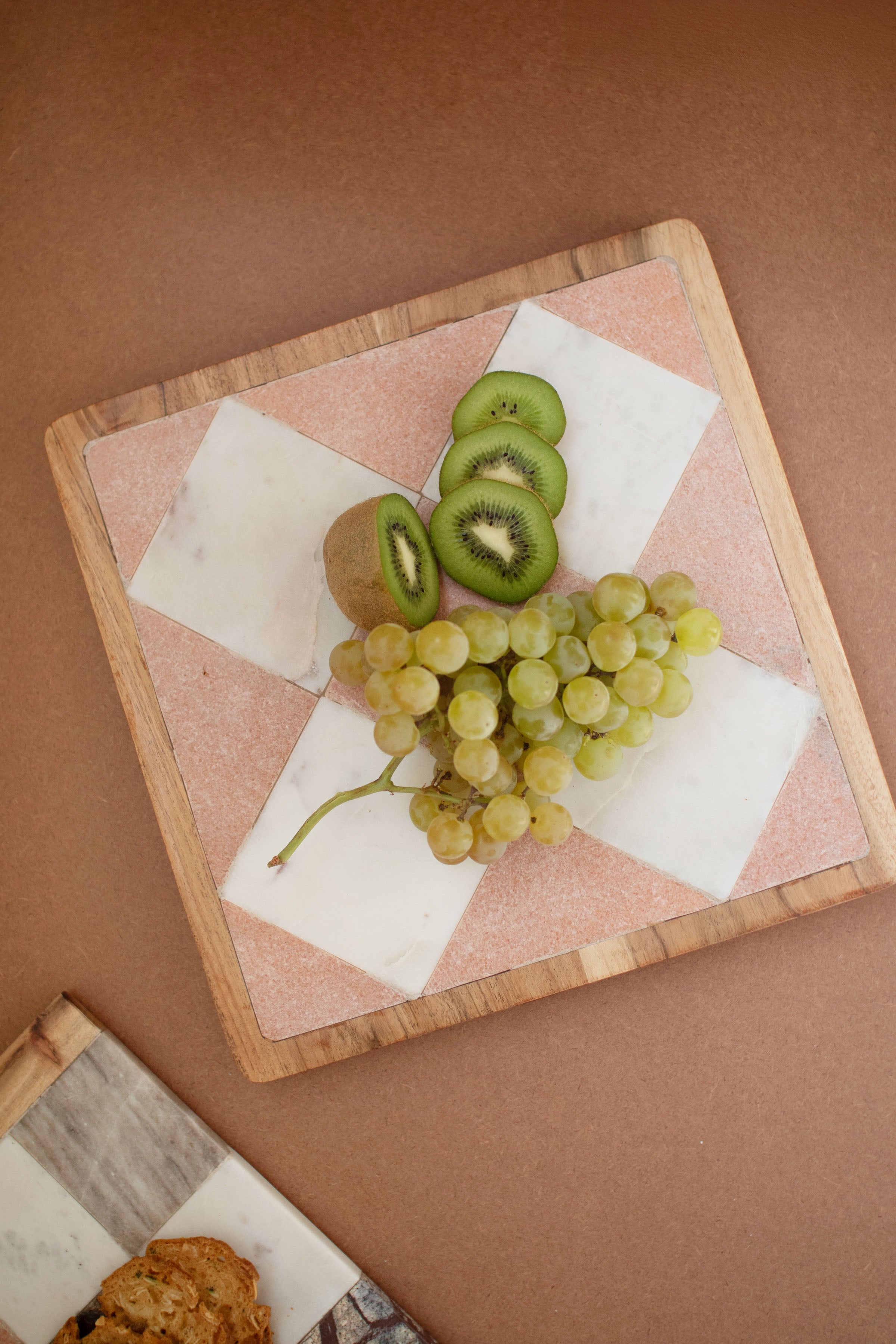 Rectangle Marble and Wood Checkered Serving Board