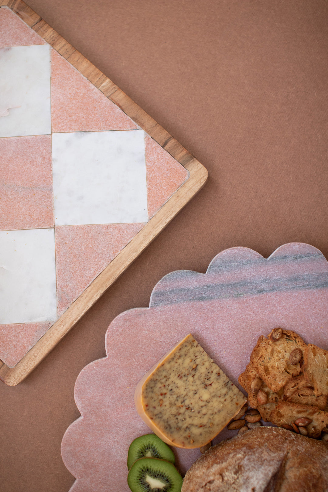 Rectangle Marble and Wood Checkered Serving Board