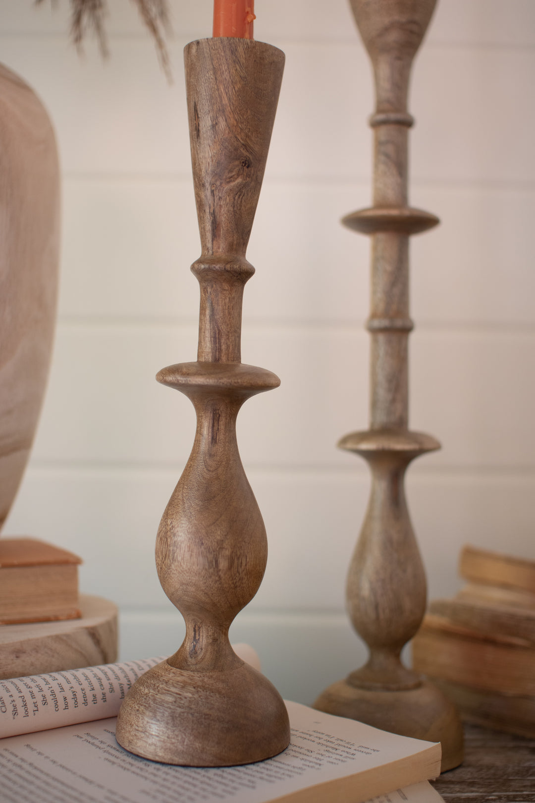 Set Of 2 Mango Wood Candle Stands