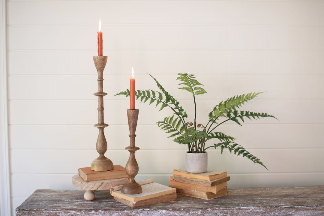 Set Of 2 Mango Wood Candle Stands