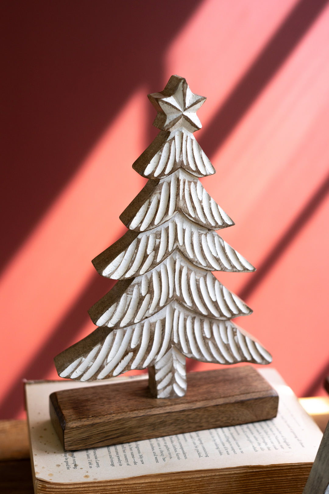 Set of 4 White-Washed Christmas Trees on a Wood Bases