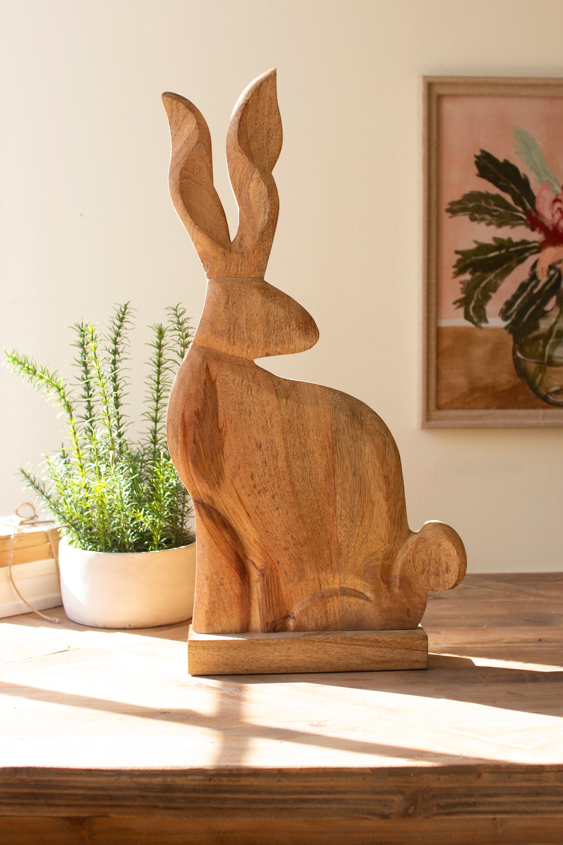 Tall Carved Wood Rabbit on A Stand - Thumbnail 3
