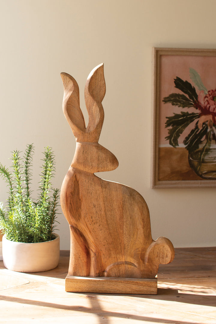 Tall Carved Wood Rabbit on A Stand