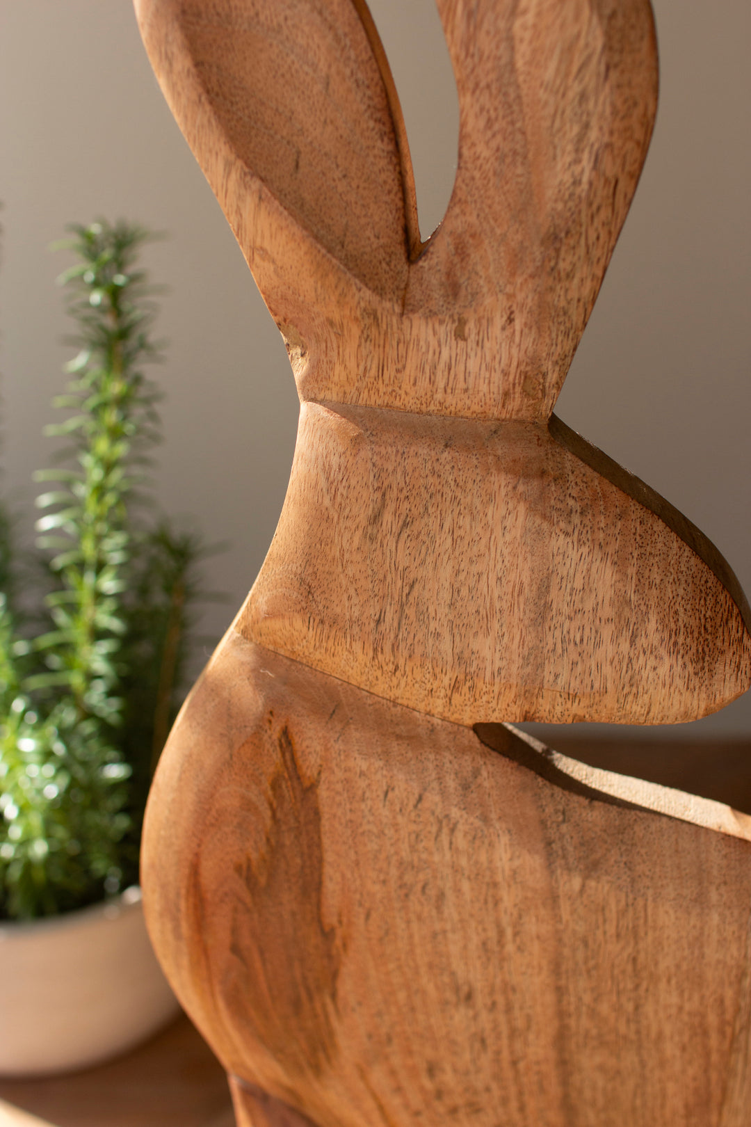 Tall Carved Wood Rabbit on A Stand