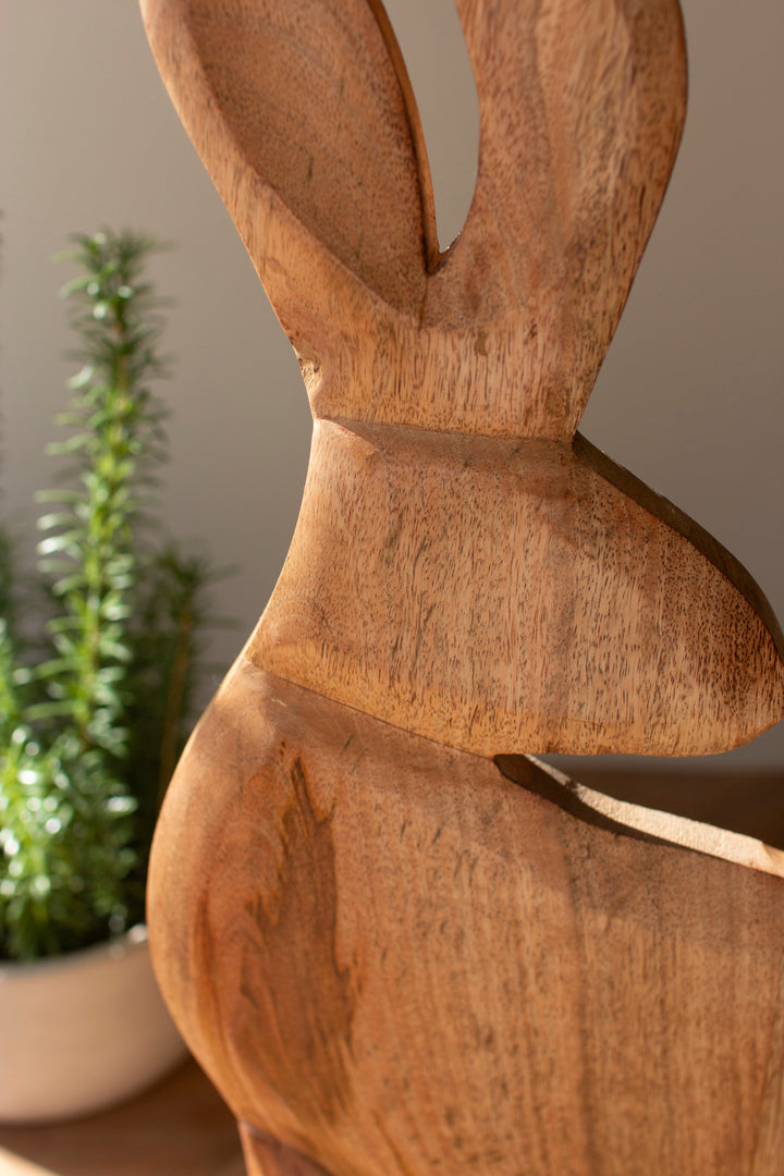 Tall Carved Wood Rabbit on A Stand