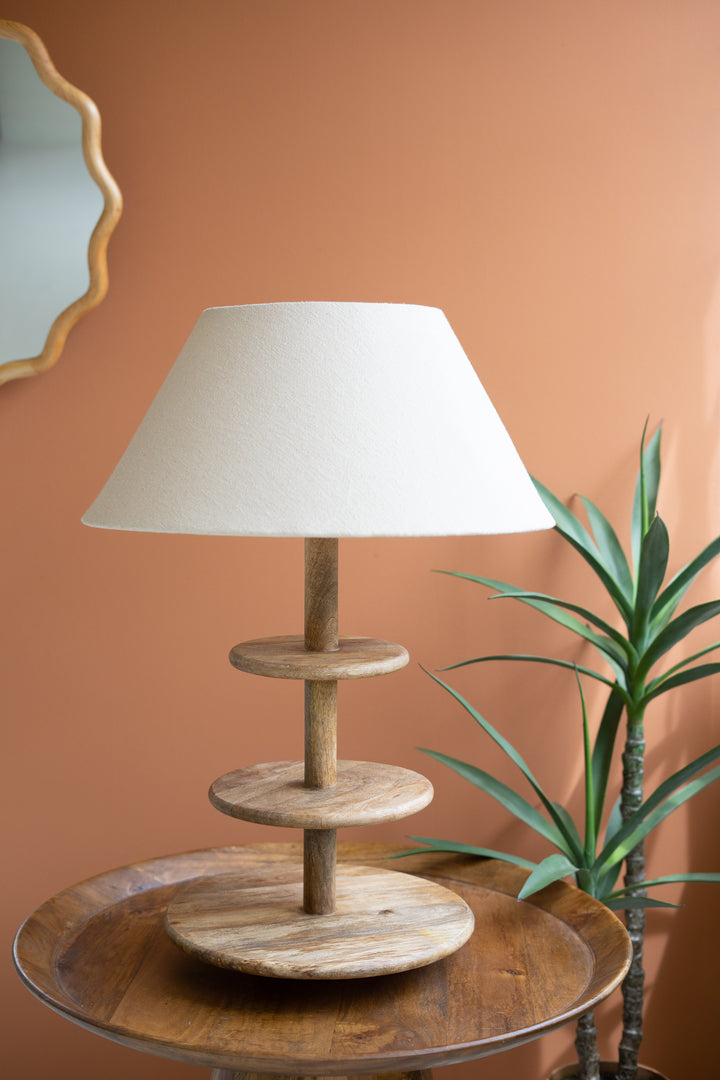 Three-Tiered Mango Wood Table Lamp With Tapered Fabric Shade