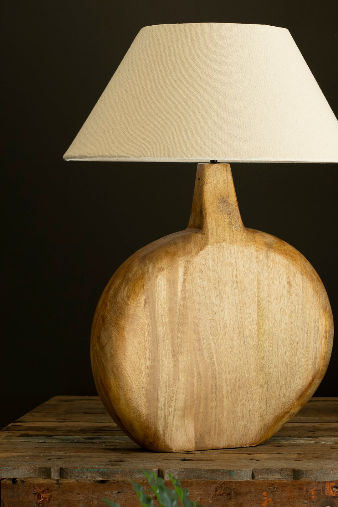 Vase Shaped Wooden Table Lamp with Fabric Shade