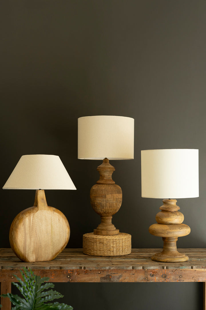 Vase Shaped Wooden Table Lamp with Fabric Shade