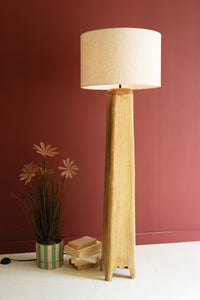 Tall Wooden Floor Lamp with Fabric Shade