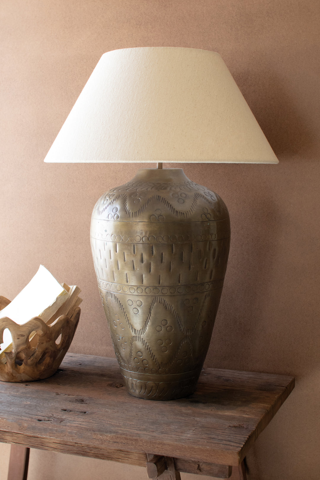 Antique Brass Lamp with Hammered Detail