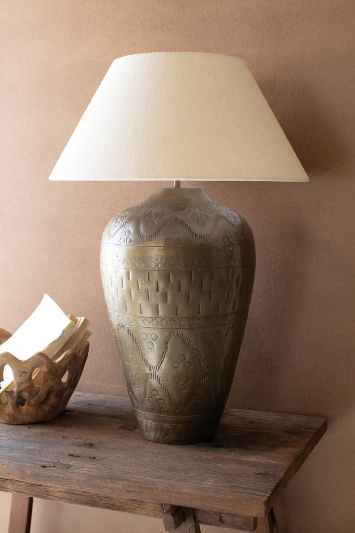 Antique Brass Lamp with Hammered Detail