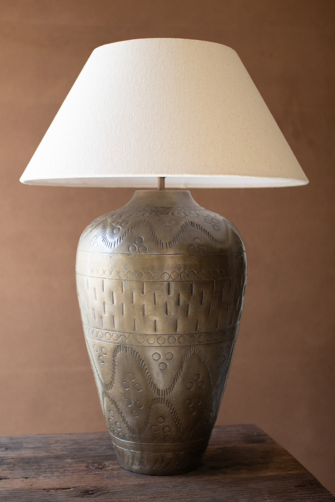 Antique Brass Lamp with Hammered Detail