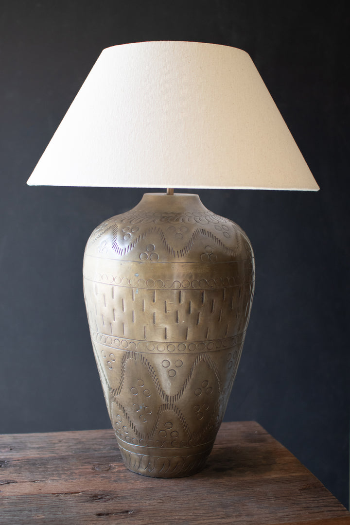 Antique Brass Lamp with Hammered Detail