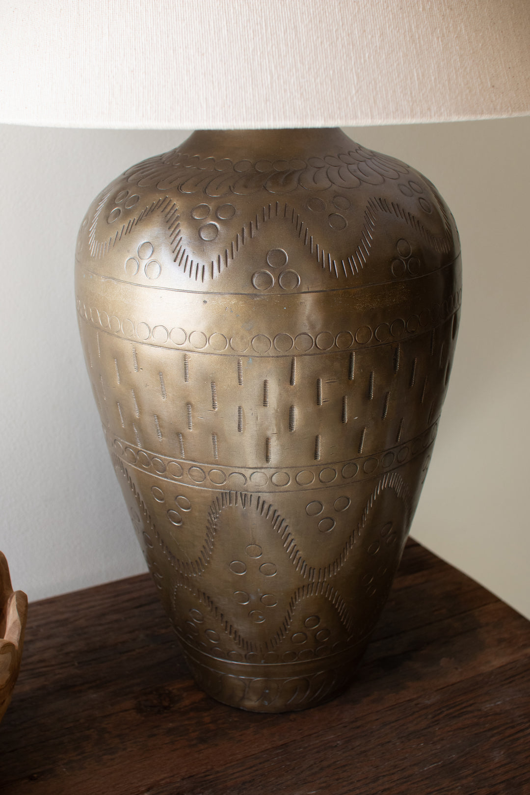 Antique Brass Lamp with Hammered Detail