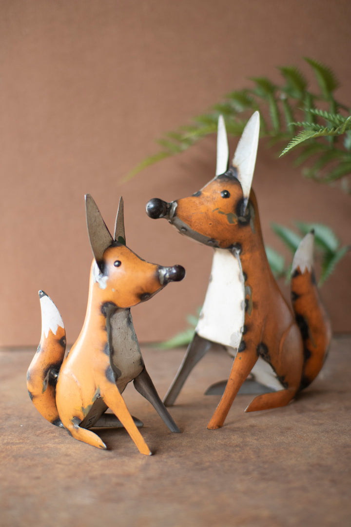Set of 2 Recycled Iron Foxes