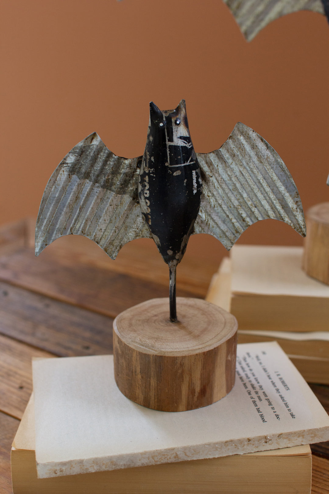 Set of 3 Metal Halloween Bats on Wooden Bases