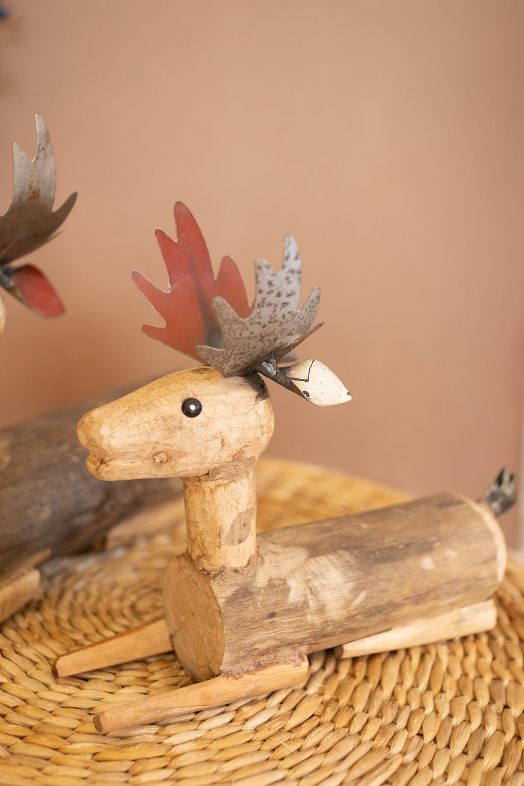 Set of 2 Metal and Wood Sitting Deer