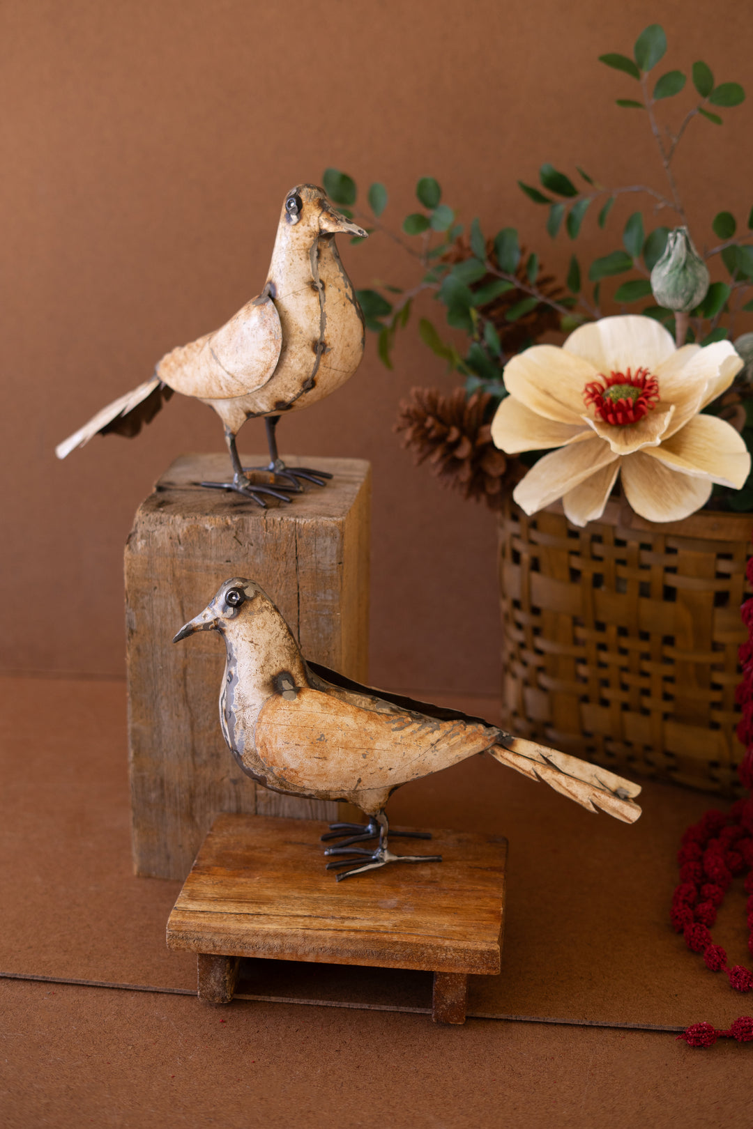 Set of 2 Recycled Metal Pigeons
