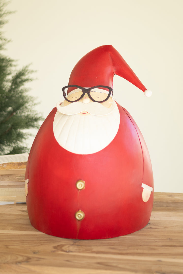 Large Painted Metal Santa with Glasses