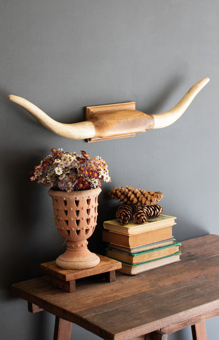 Carved Mango Wood Longhorn Wall Art