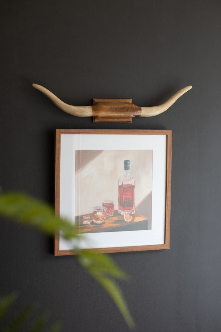 Carved Mango Wood Longhorn Wall Art