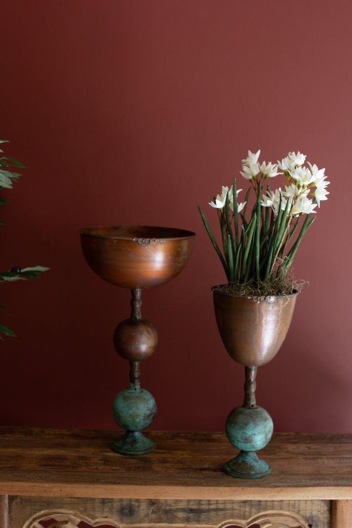 Set of 2 Copper Patina Finish Compotes