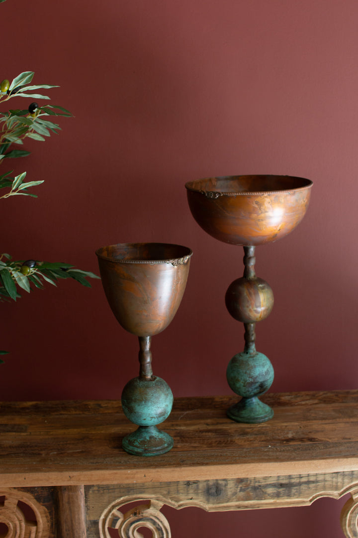 Set of 2 Copper Patina Finish Compotes