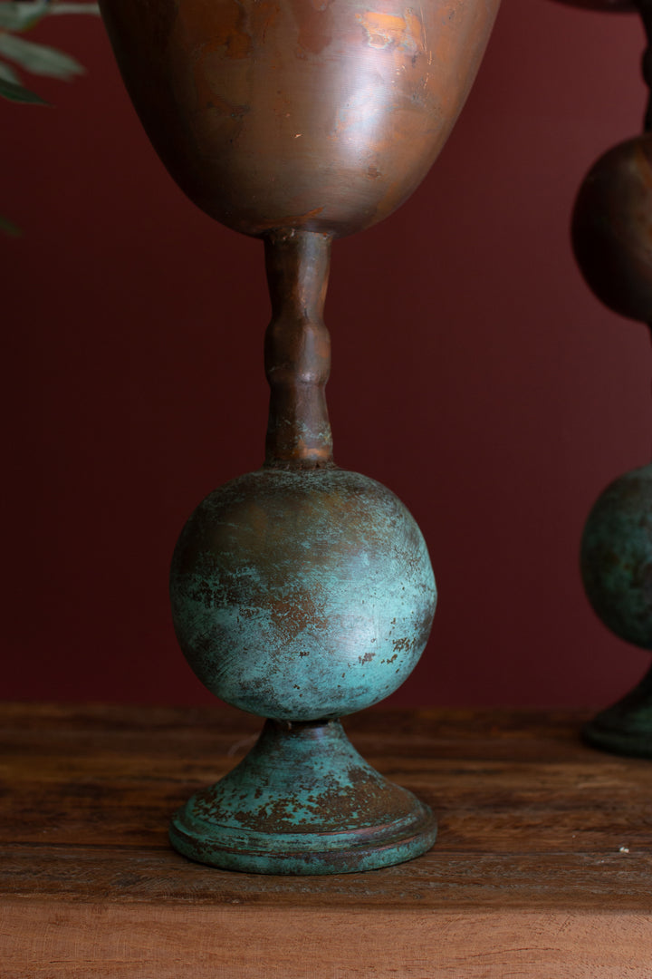 Set of 2 Copper Patina Finish Compotes