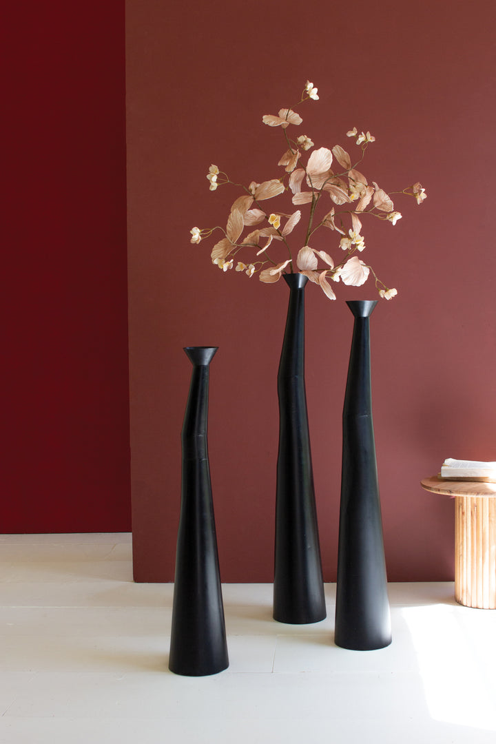 Set of 3 Waxed Black Tall Vases