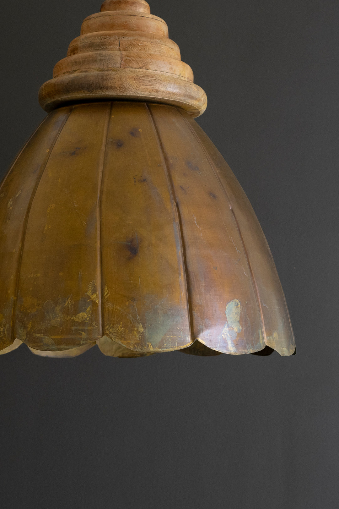 Dome Antique Brass Pendant Light with Wood Detail