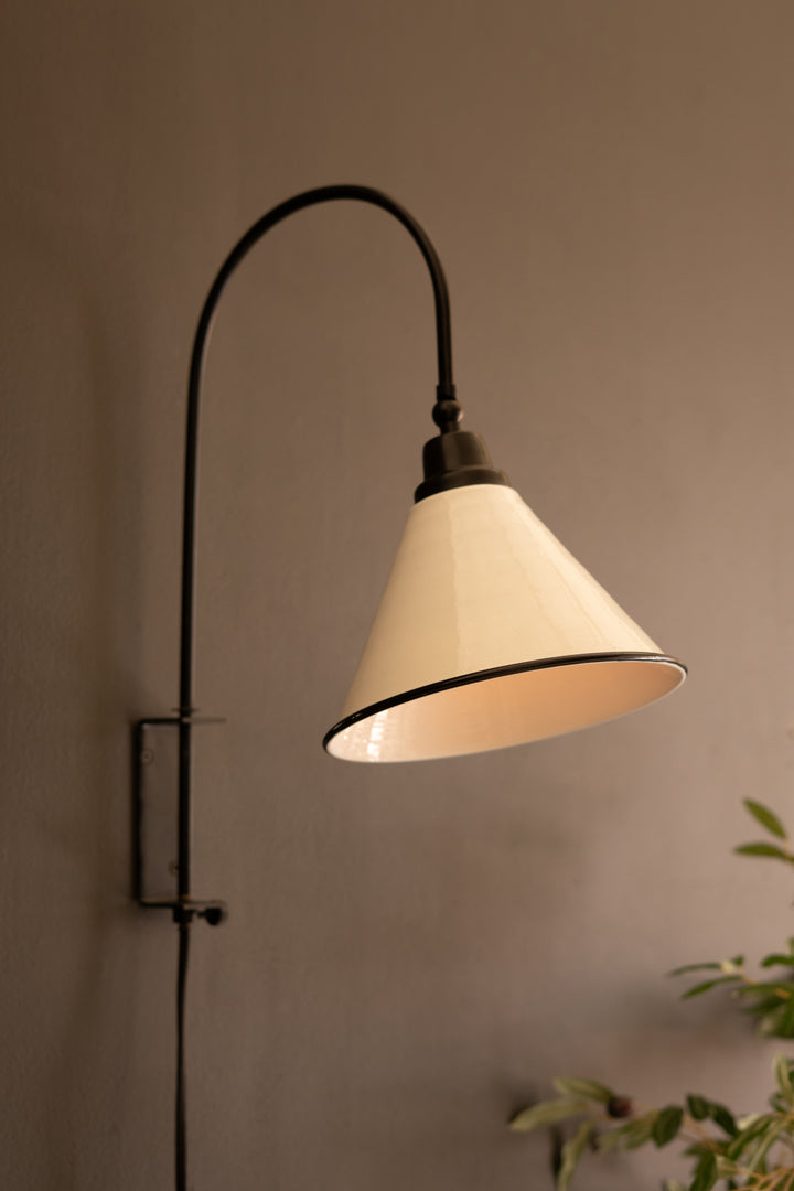 Metal Wall Lamp with Tapered Black and White Enamel Shade