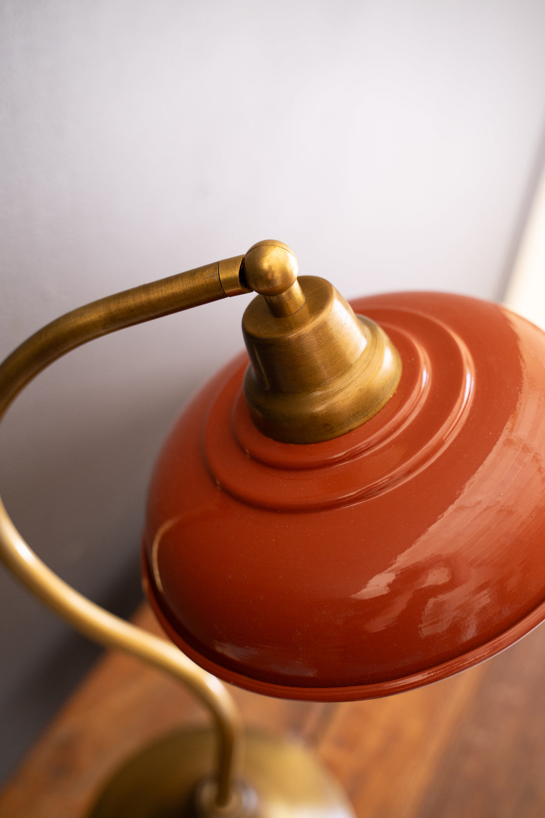 Antique Brass Table Lamp with Orange Enamel Shade