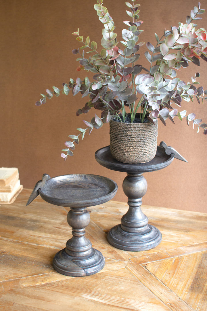 Set of 2 Wooden Display Stands with Bird Detail