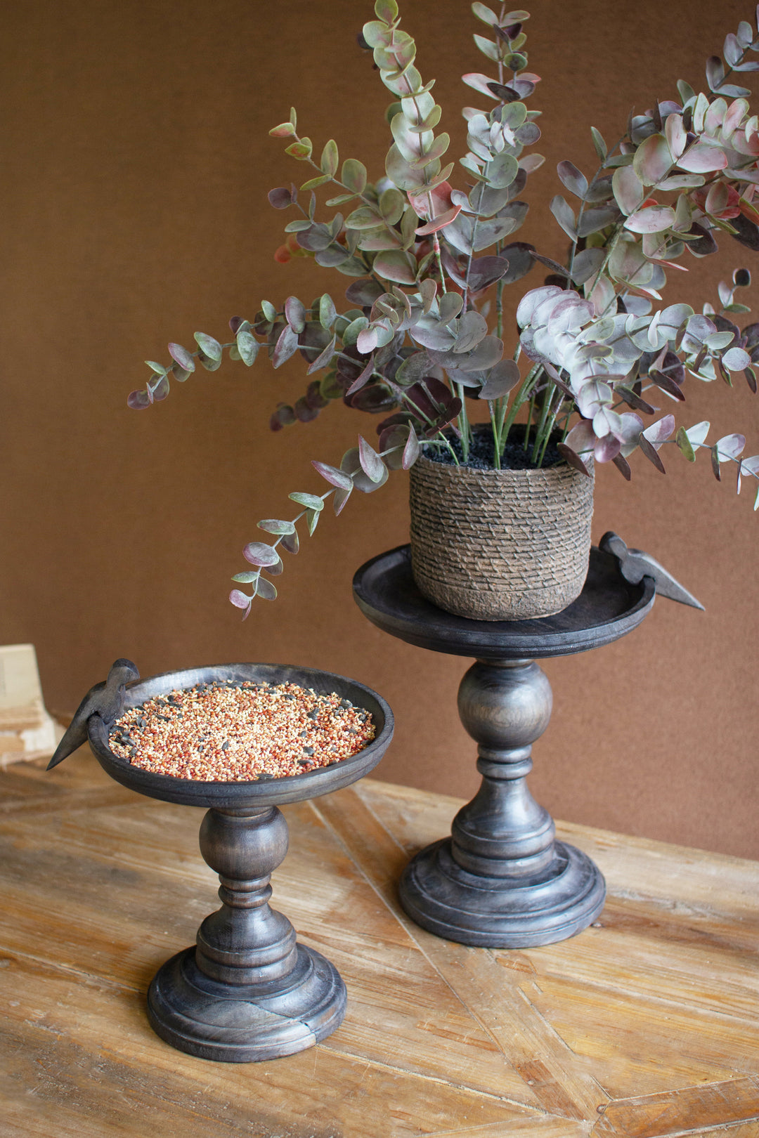 Set of 2 Wooden Display Stands with Bird Detail